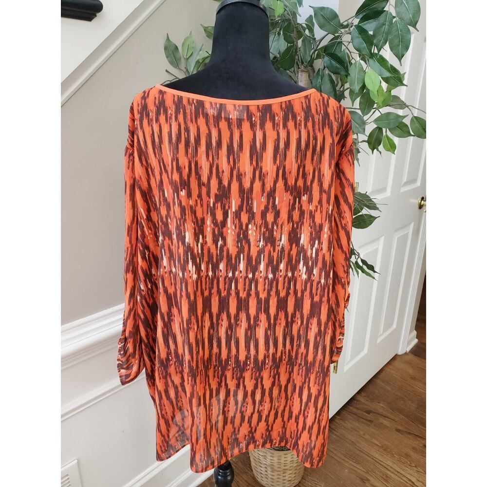Cato Women's Orange 100% Polyester Round Neck Long Sleeve Top Blouse Size 26/28W - Picture 7 of 13